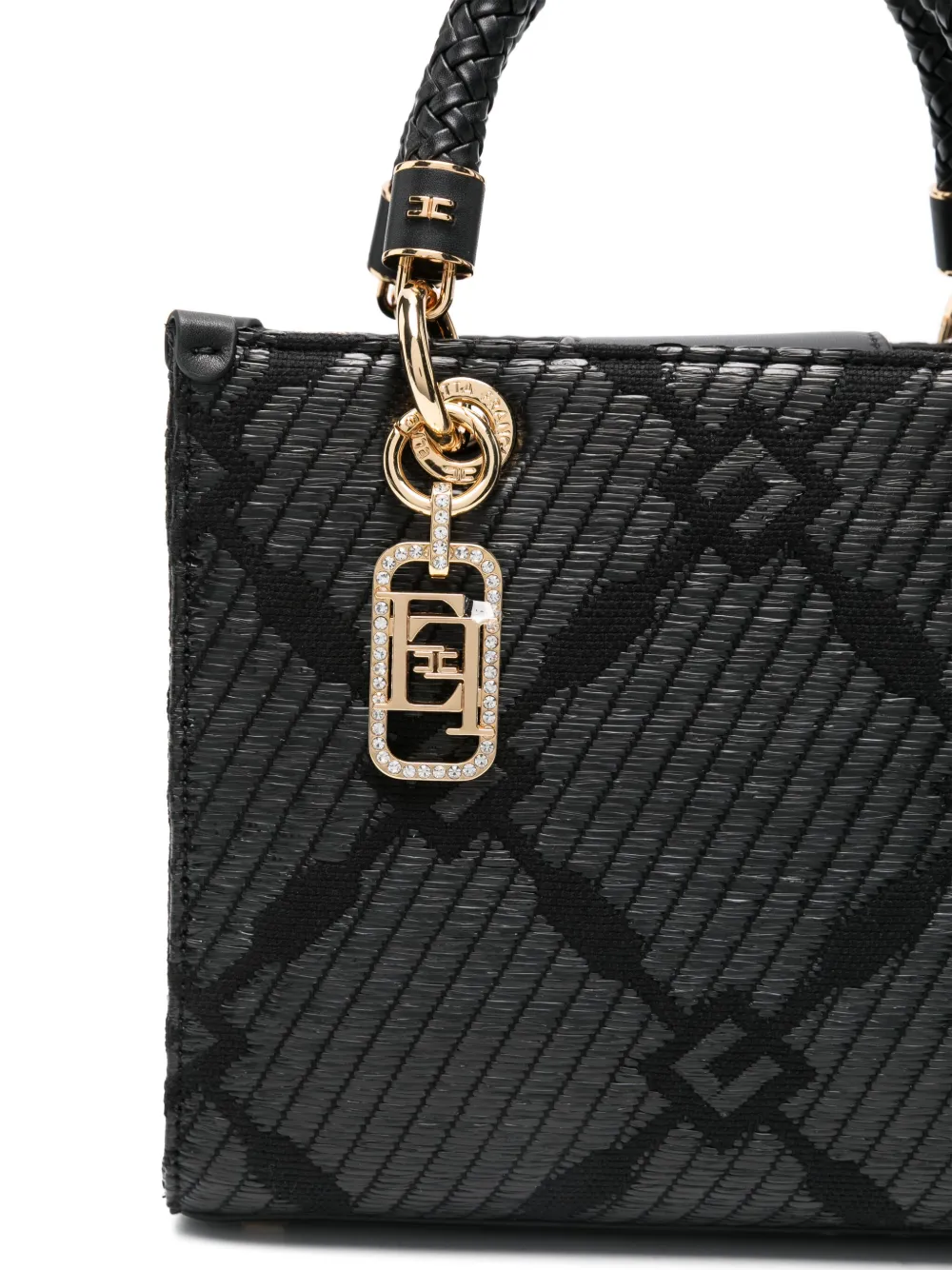 Shop Elisabetta Franchi Small Jacquard Tote Bag In Black