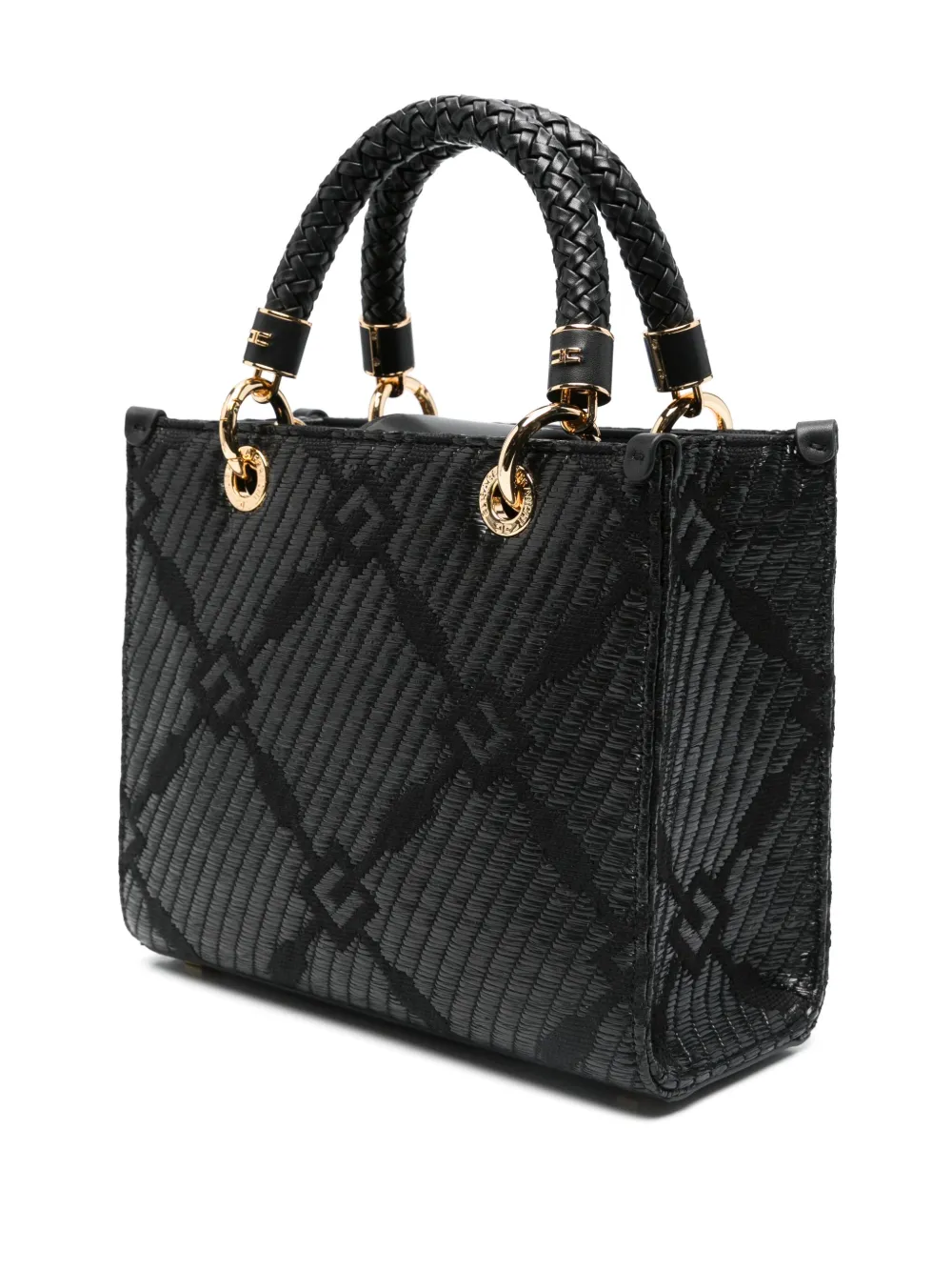 Shop Elisabetta Franchi Small Jacquard Tote Bag In Black