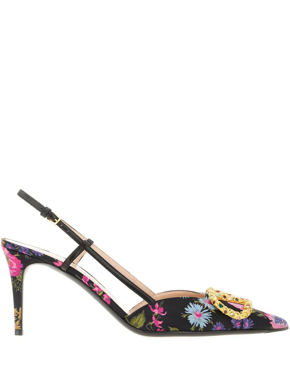 Valentino Garavani 80mm floral-print VLogo pumps Black