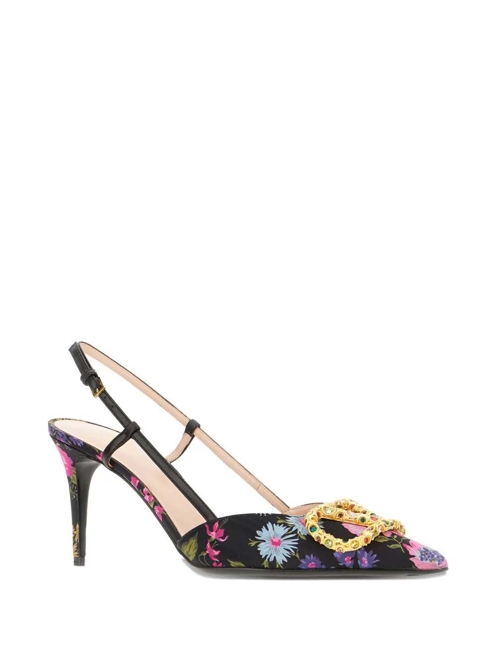 Valentino Garavani 80mm floral-print VLogo pumps Black