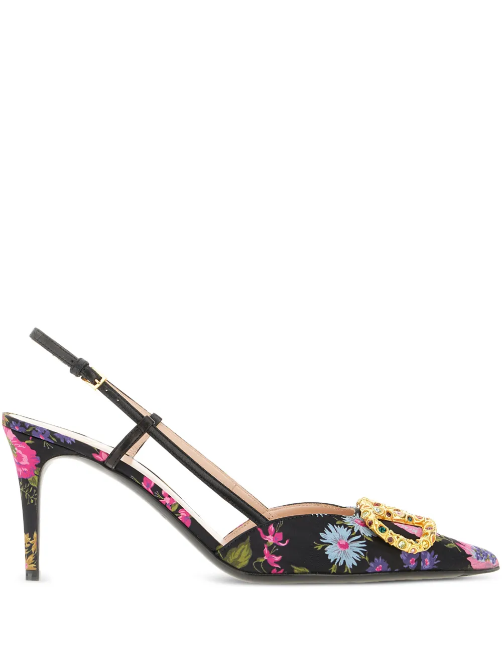Valentino Garavani 80mm floral-print VLogo pumps Black