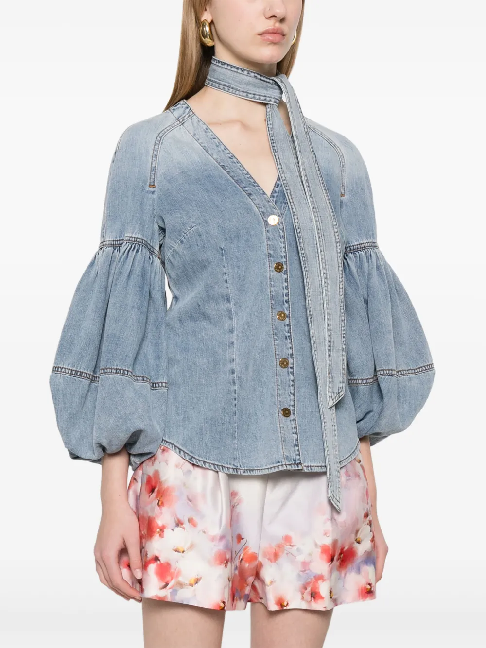 ZIMMERMANN Gestrikte denim blouse Blauw