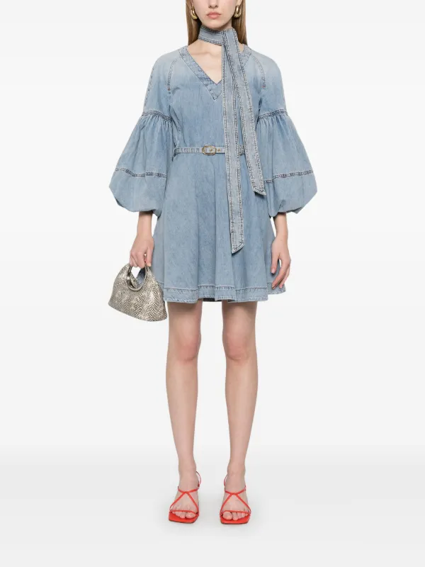 ZIMMERMANN tie-neck Denim Mini Dress | Blue | FARFETCH