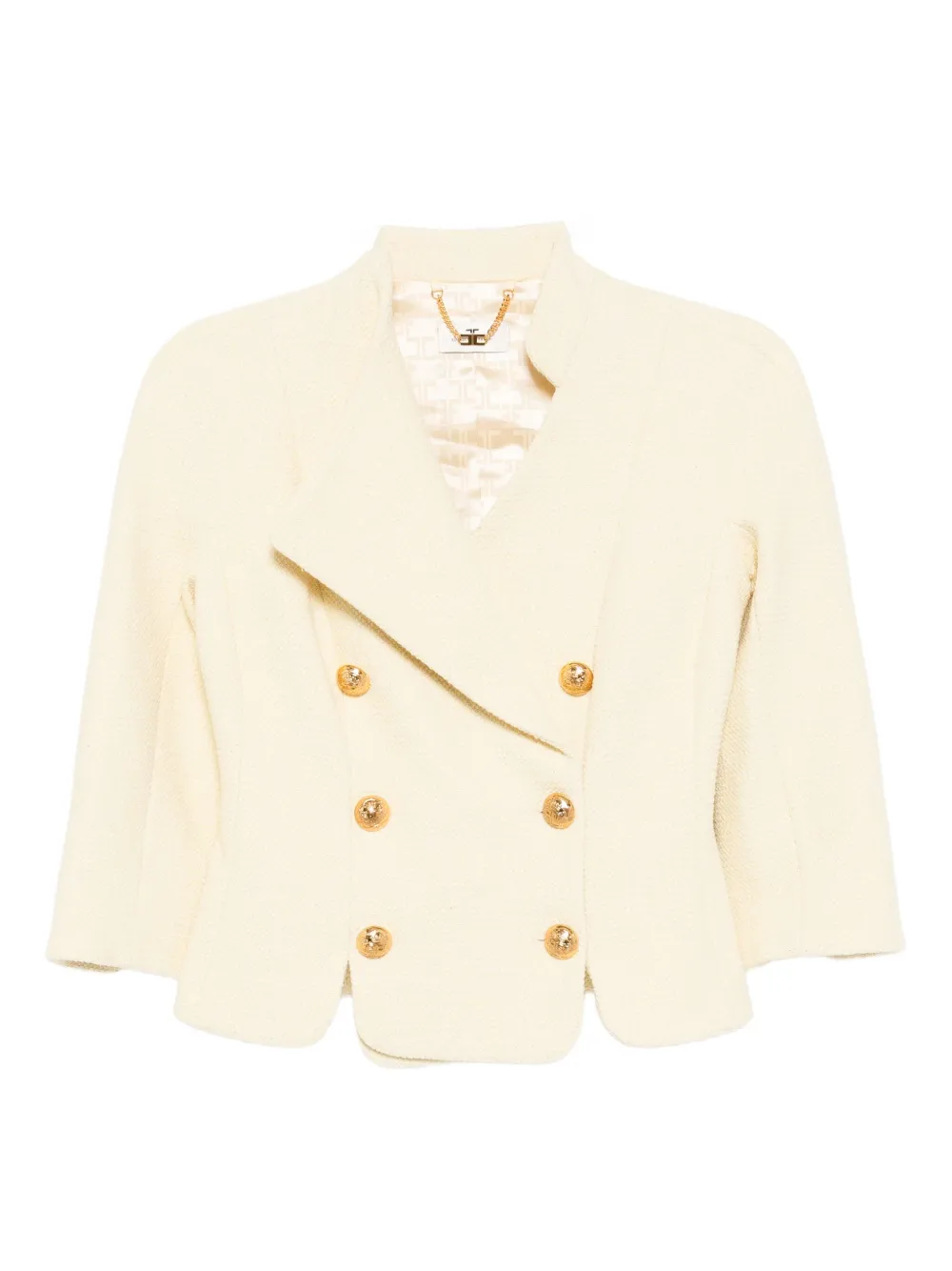 button-embellished tweed jacket
