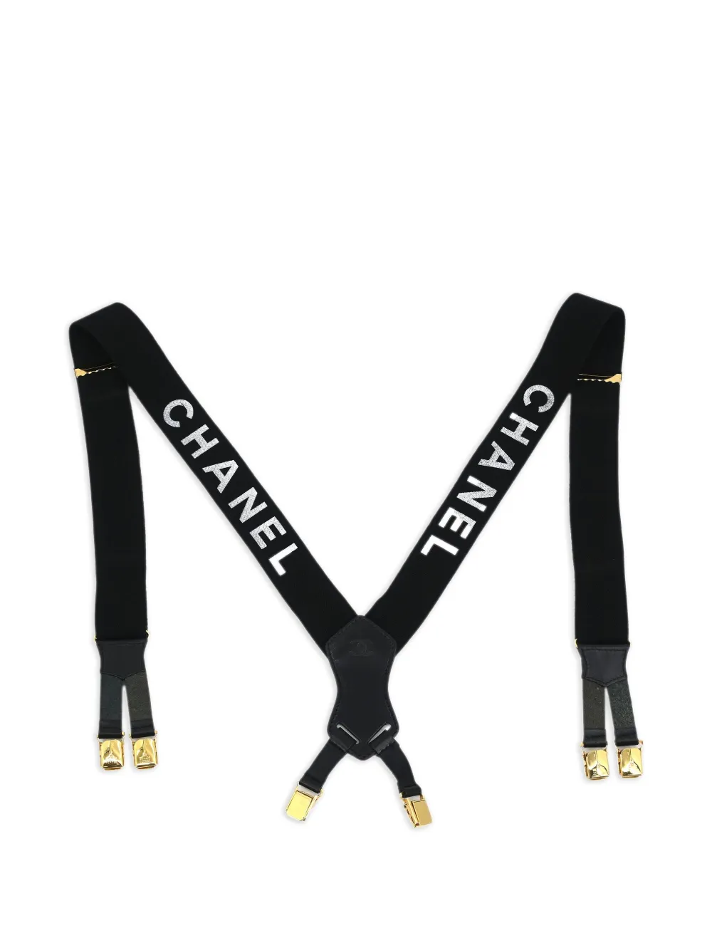 CHANEL Pre-Owned 1990-2000 ロゴ サスペンダー - ブラック CHANEL Pre-Owned 1990-2000 ロゴ サスペンダー - ブラック