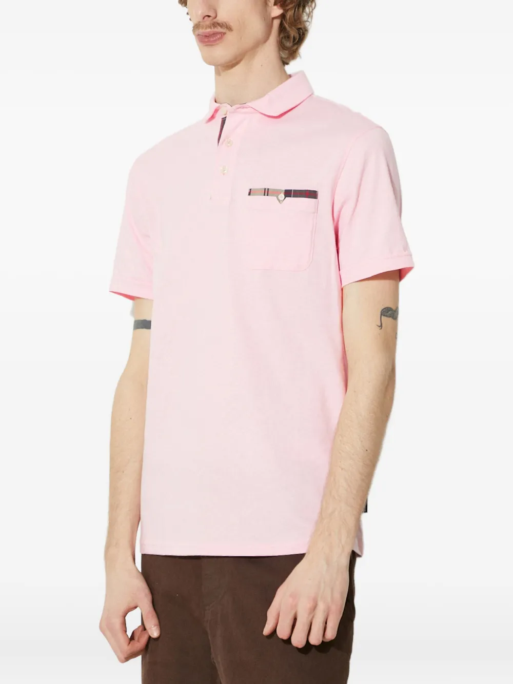 Barbour Geruit poloshirt met zak Roze