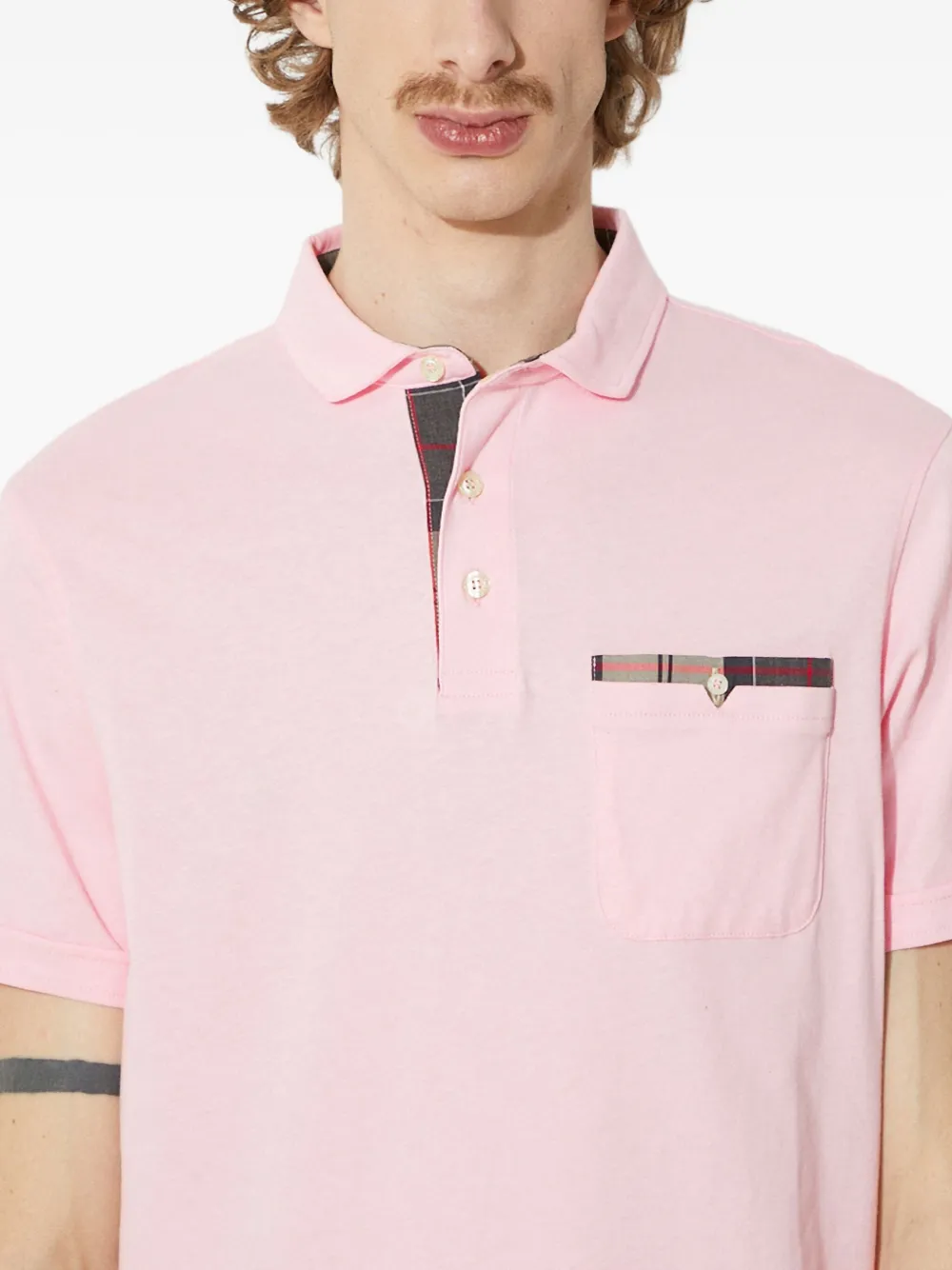 Barbour Geruit poloshirt met zak Roze
