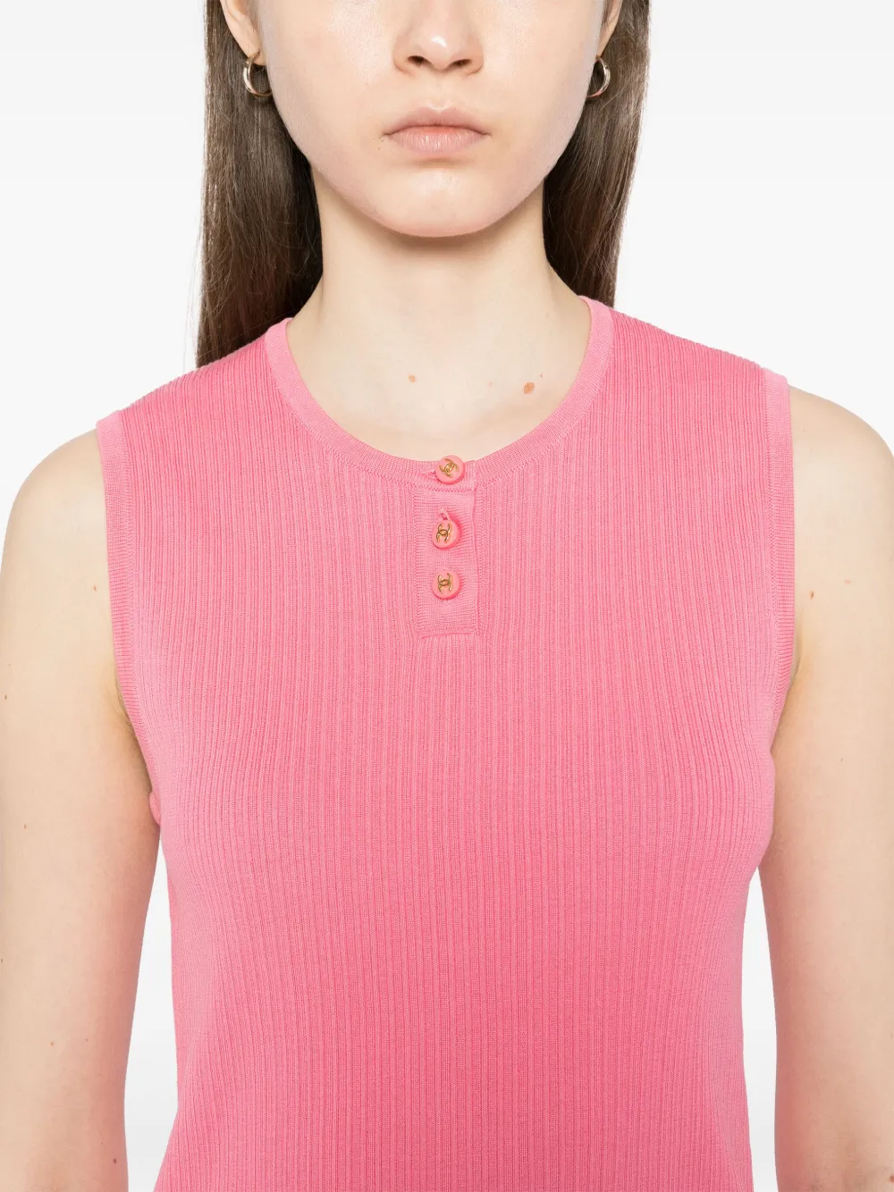 Pre-owned Chanel 1997 Ribbed Tank Top In Pink