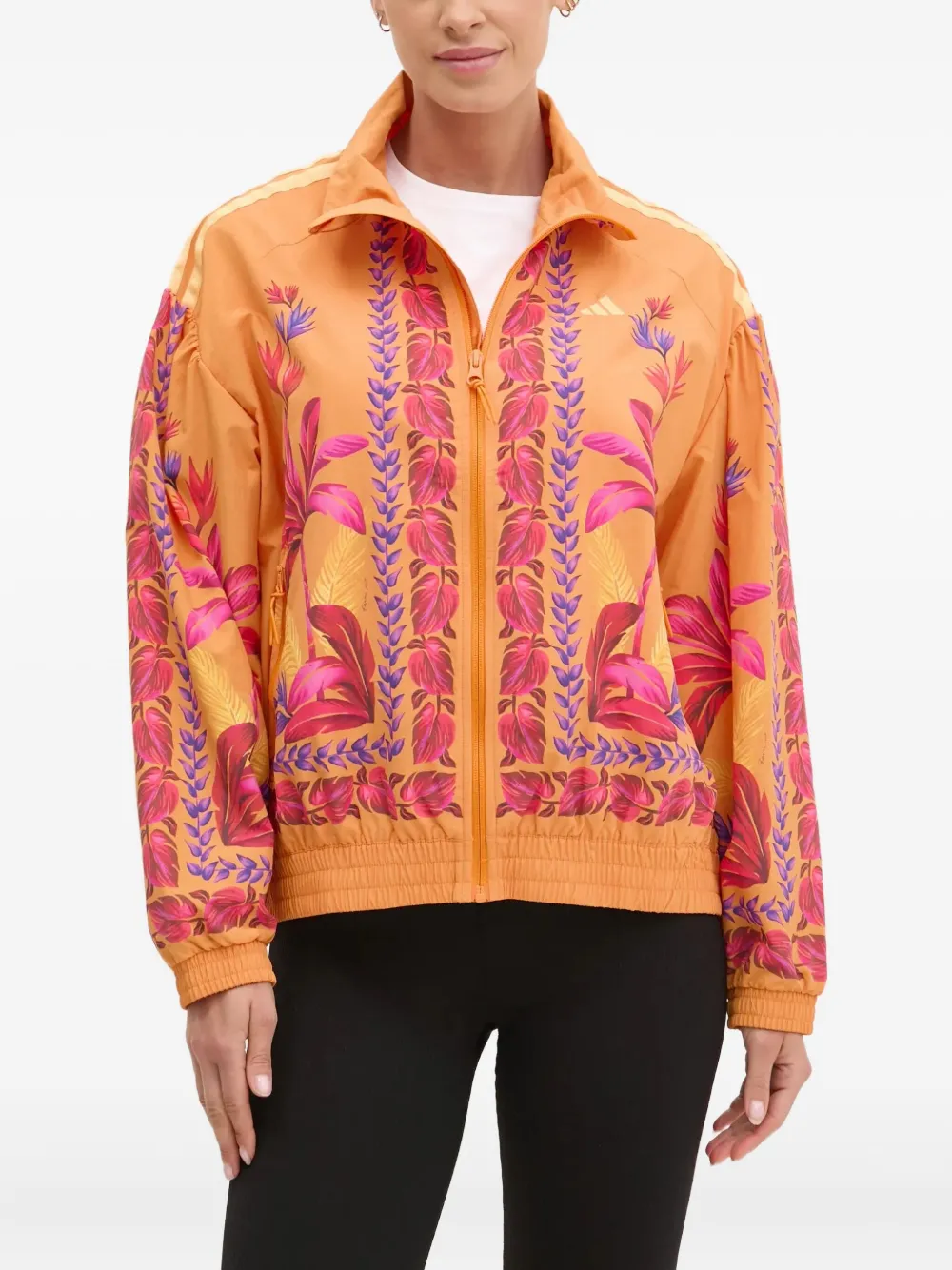 Adidas Originals Floral-print Bomber Jacket In Orange