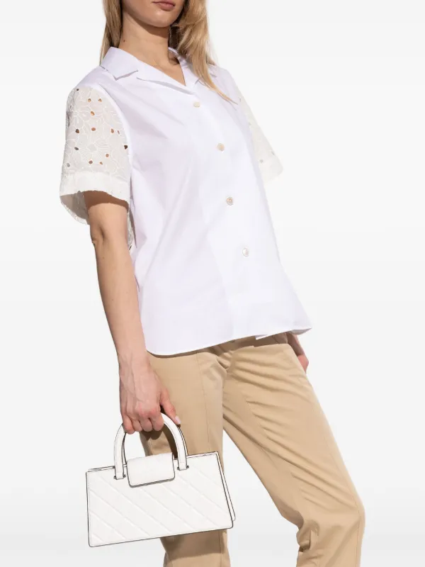 や*げ様 トリーバーチ　ホワイトレザーエンボスハンドバッグ Tory Burch ロゴエンボス バッグ | ホワイト | FARFETCH JP