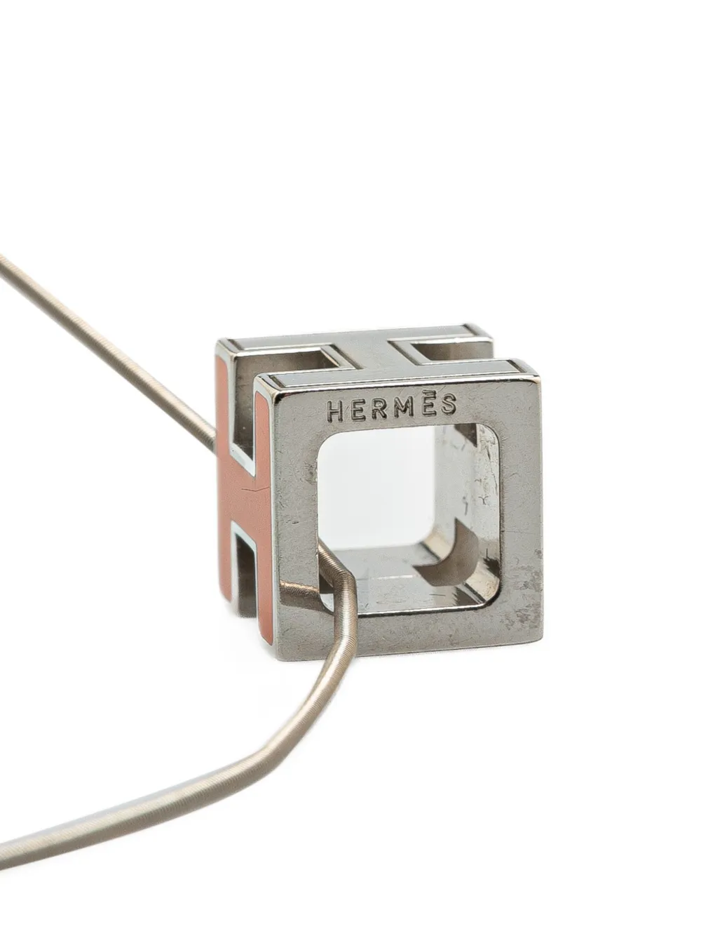 Pre-owned Hermes 20th Century Palladium Plated Cage Dh Cube Necklace Costume Necklace In 银色