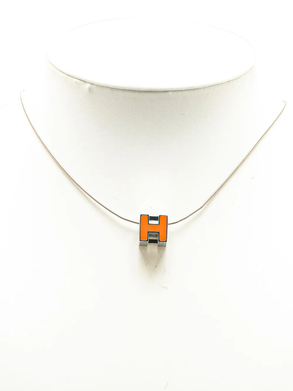 Pre-owned Hermes 20th Century Palladium Plated Cage Dh Cube Necklace Costume Necklace In 银色