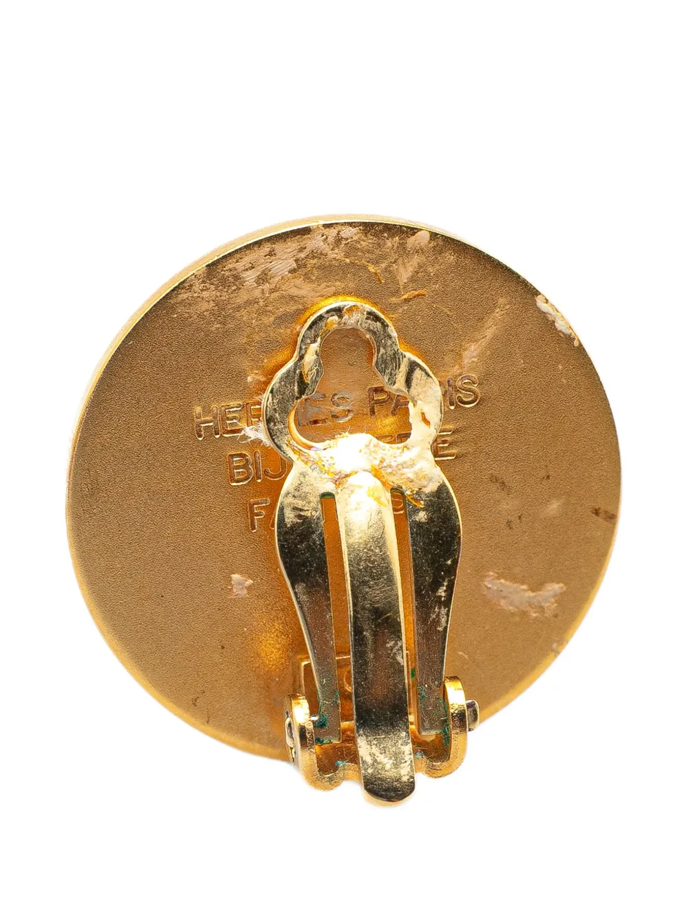 Pre-owned Hermes 20th Century Gold Plated Bijouterie Fantaisie Clou De Selle Clip On Earrings Costume Earrings In 金色