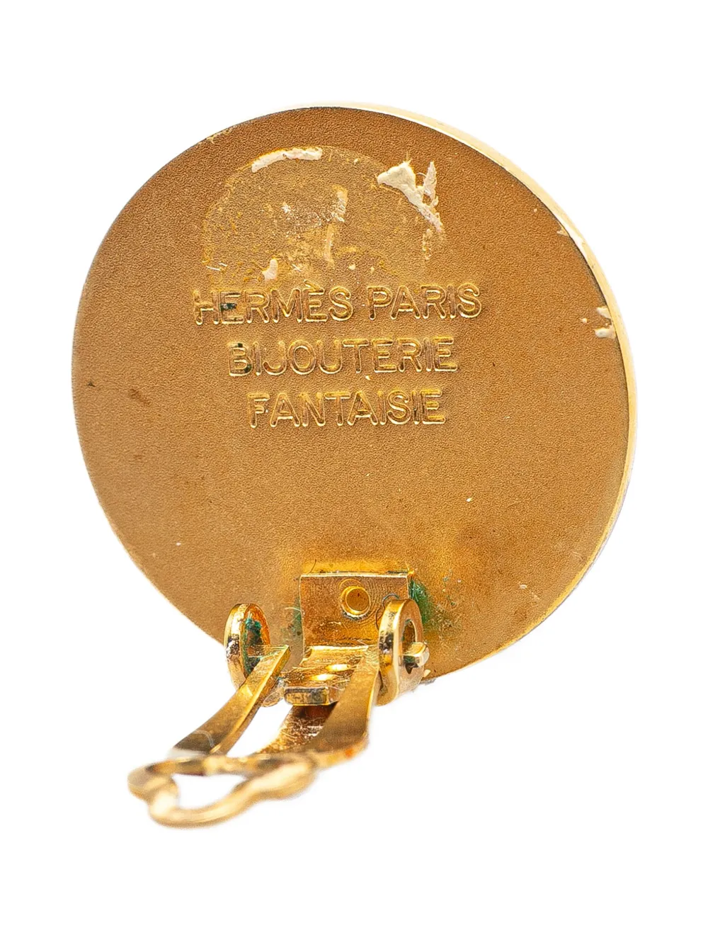 Pre-owned Hermes 20th Century Gold Plated Bijouterie Fantaisie Clou De Selle Clip On Earrings Costume Earrings In 金色