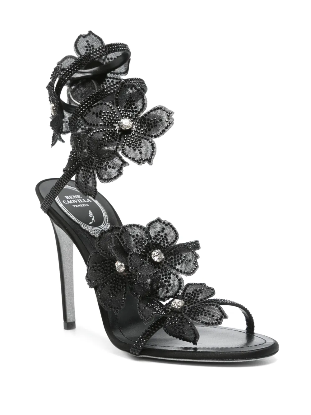 René Caovilla 105mm Floriane Sandals In Black