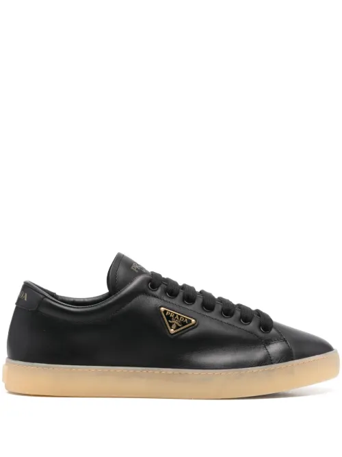 Baskets en cuir à logo triangulaire en émail - Prada - Modalova