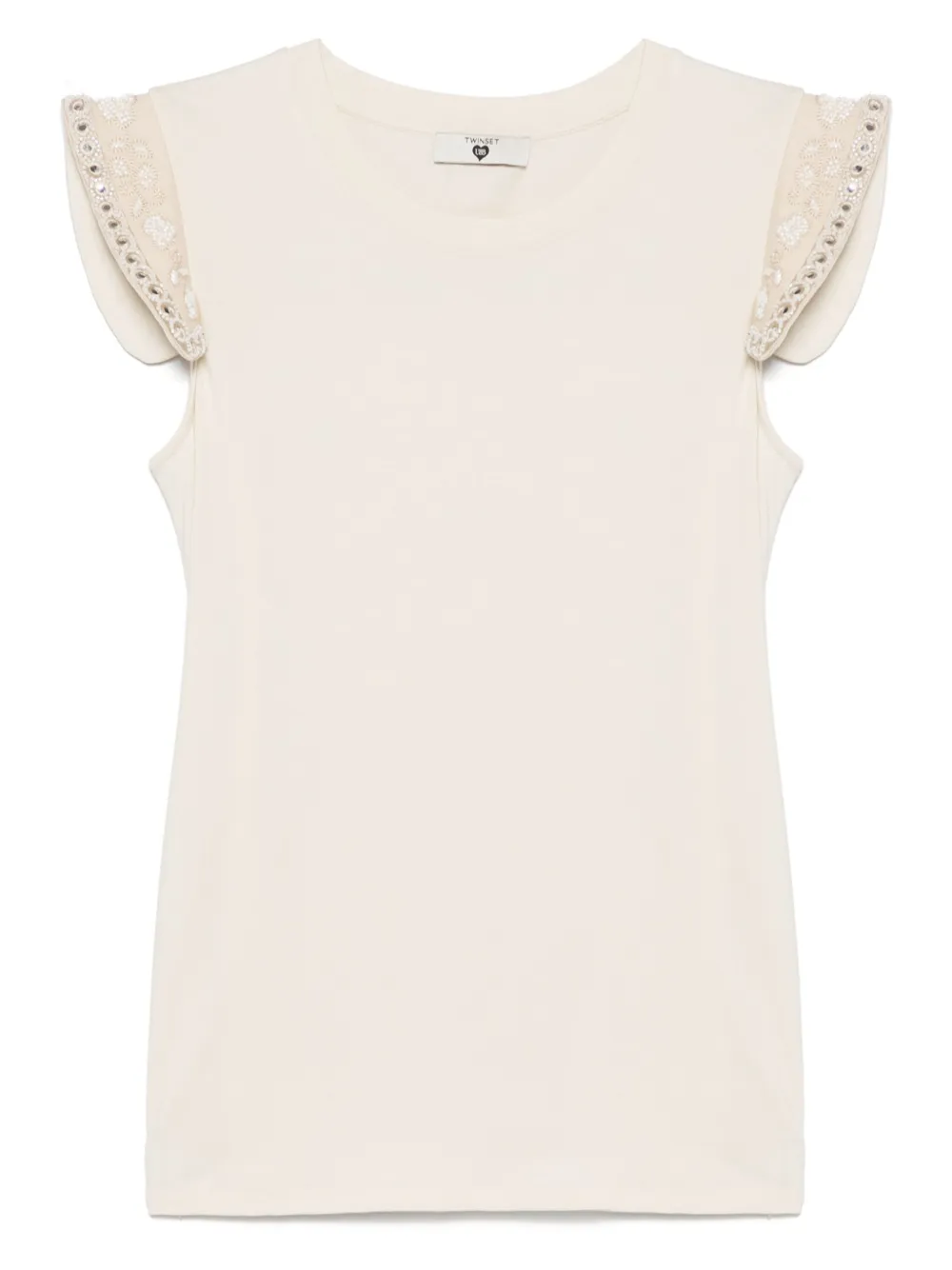 Shop Twinset Bead-detailing T-shirt In Neutrals