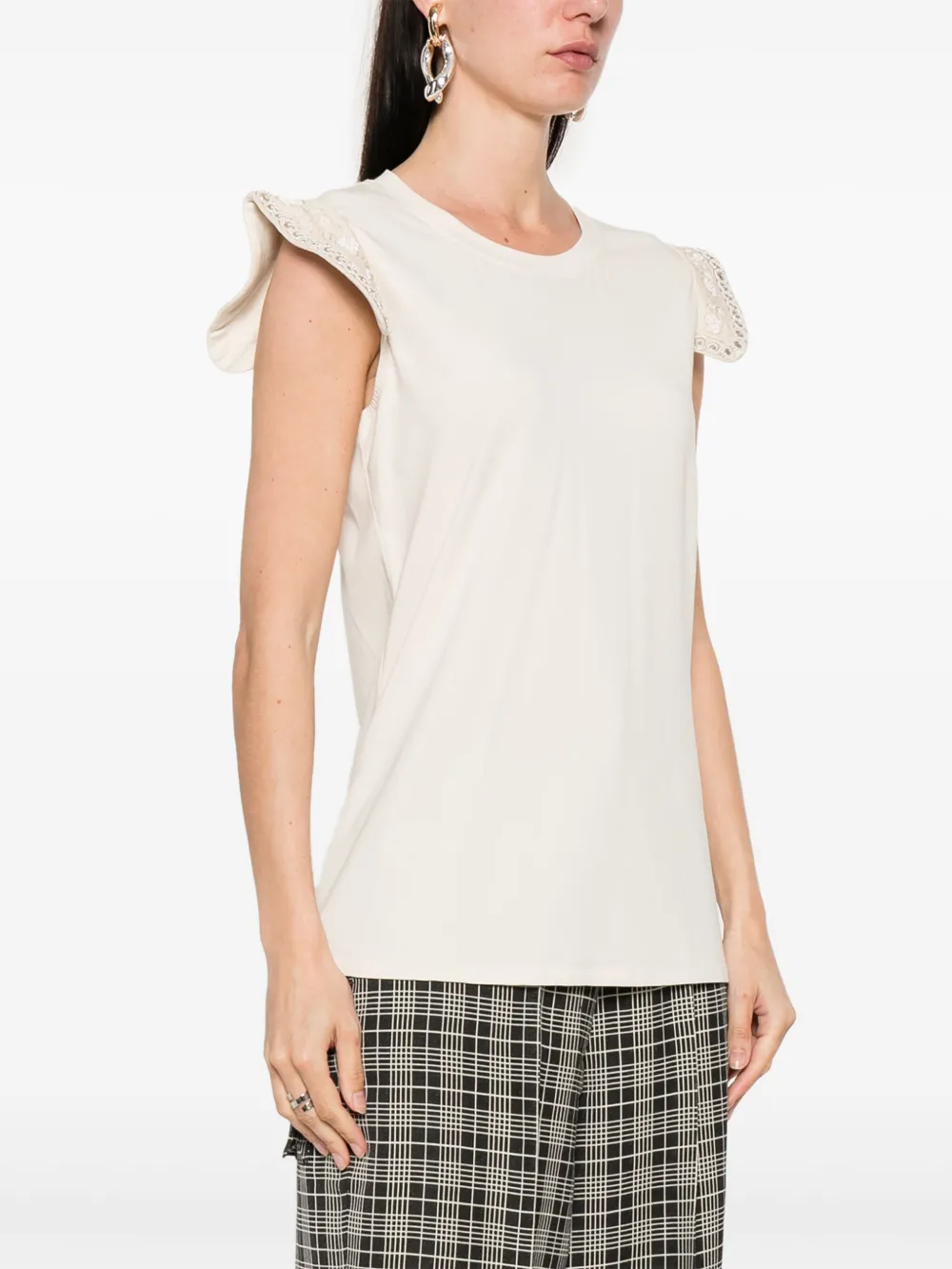 Shop Twinset Bead-detailing T-shirt In Neutrals