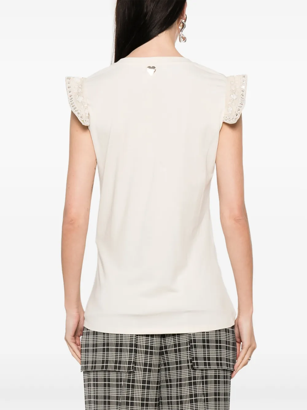 Shop Twinset Bead-detailing T-shirt In Neutrals