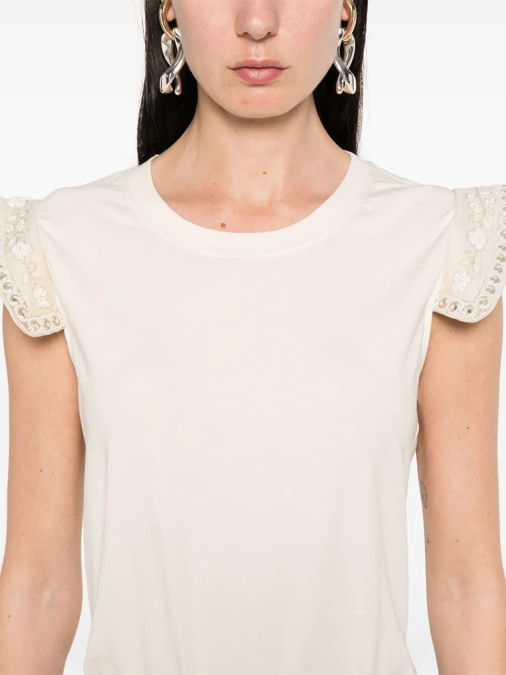 Shop Twinset Bead-detailing T-shirt In Neutrals
