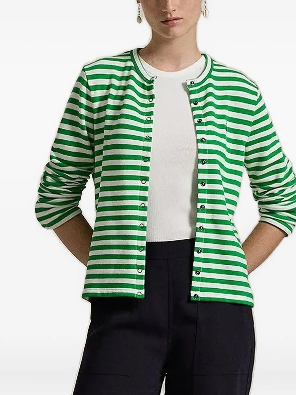Polo Ralph Lauren Striped Button-down Cardigan In Green