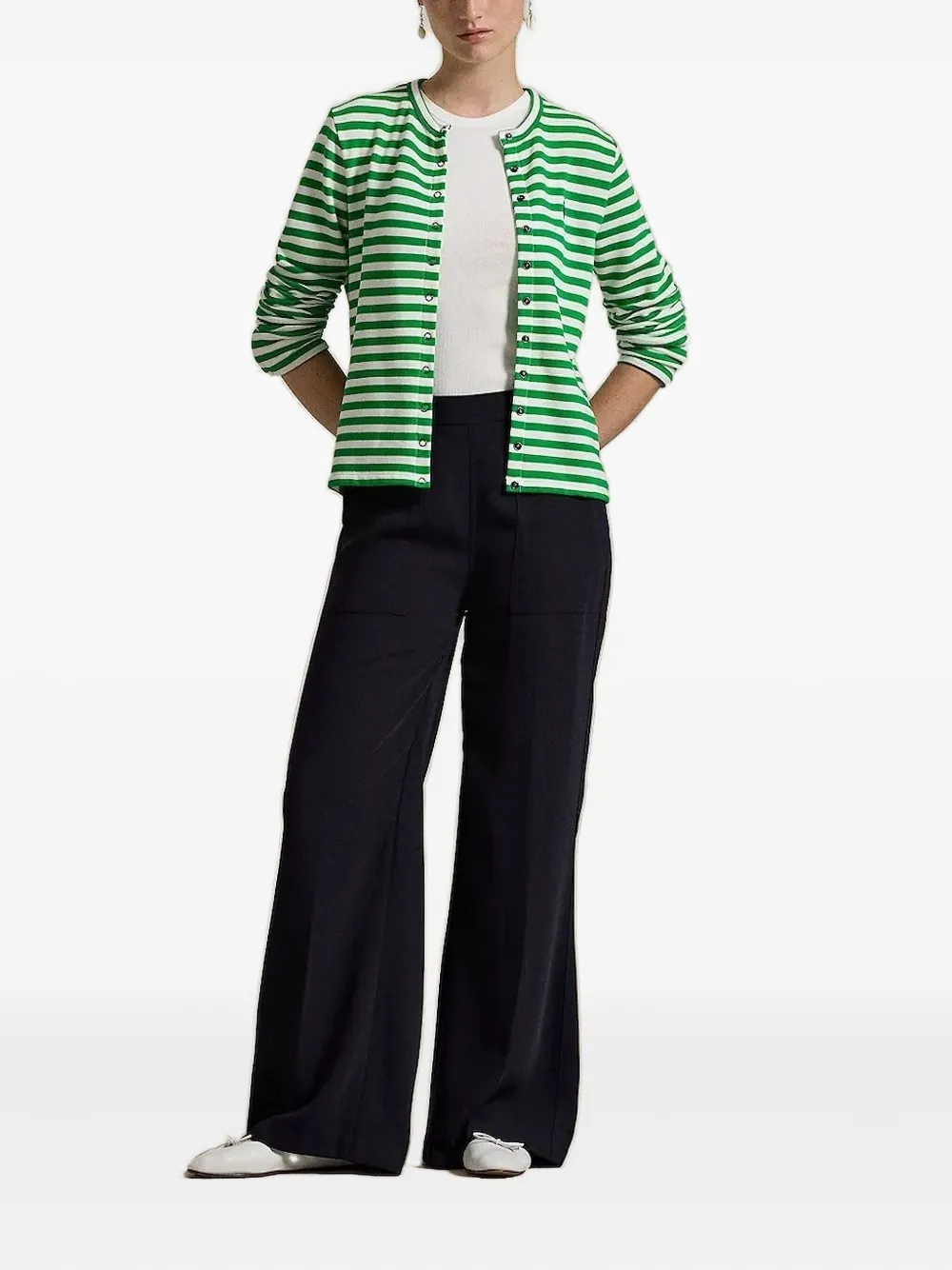 Polo Ralph Lauren Striped Button-down Cardigan In Green
