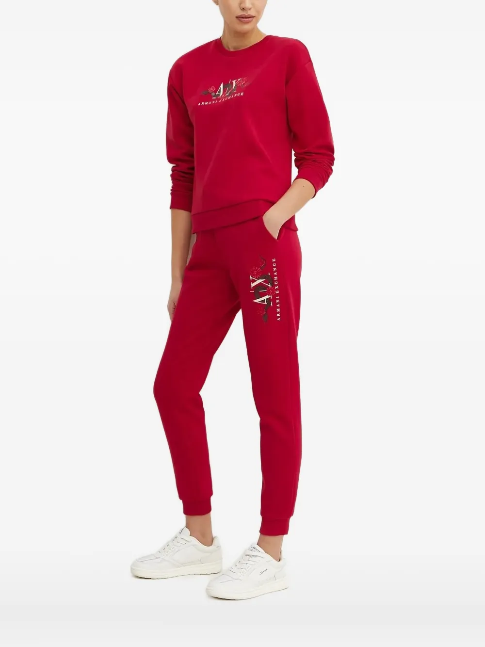 Armani Exchange Snake-embellished Logo Sweatshirt In Red