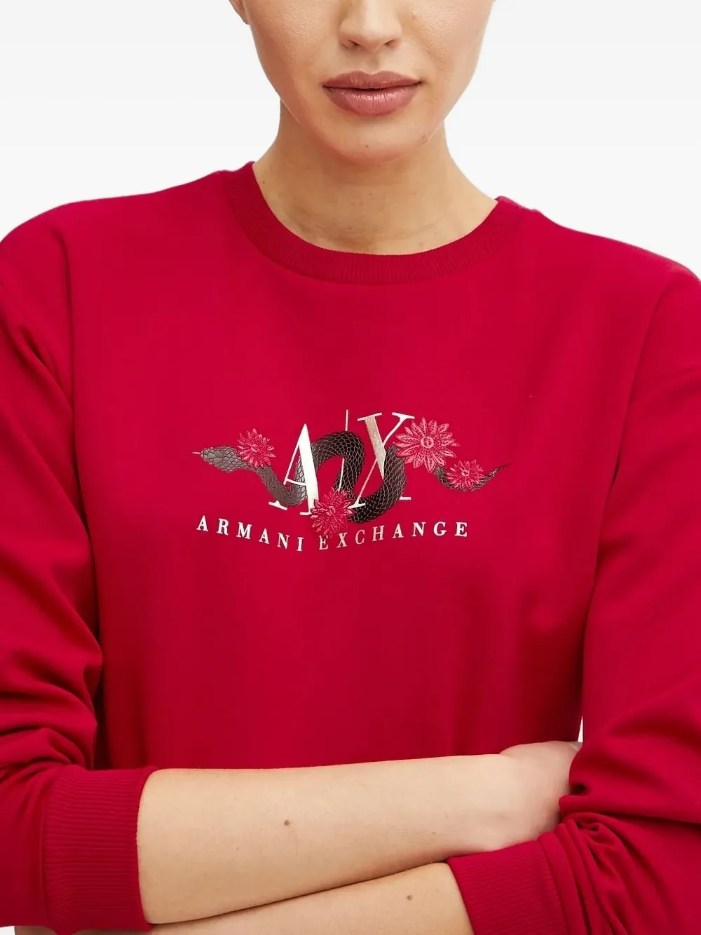Armani Exchange Snake-embellished Logo Sweatshirt In Red