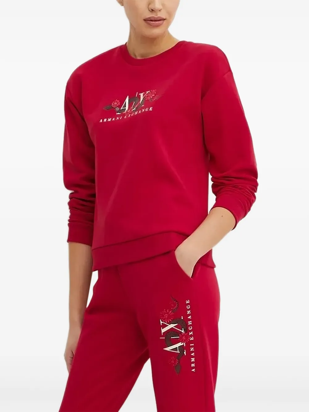 Armani Exchange snake-embellished logo sweatshirt | Red | Image 1