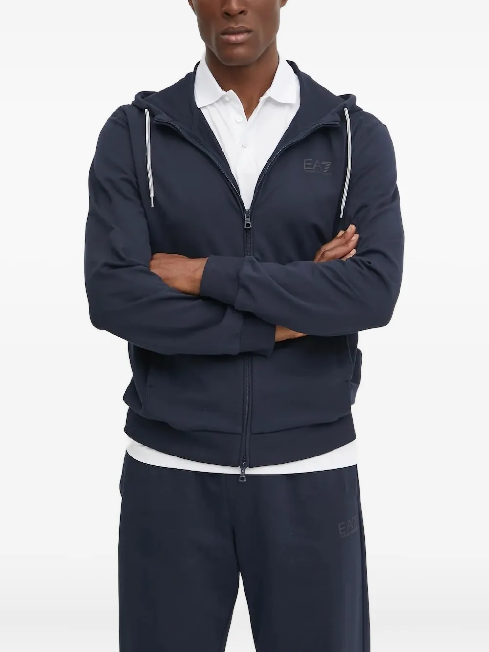Ea7 Emporio Armani logo-detail zip-up hoodie Blauw