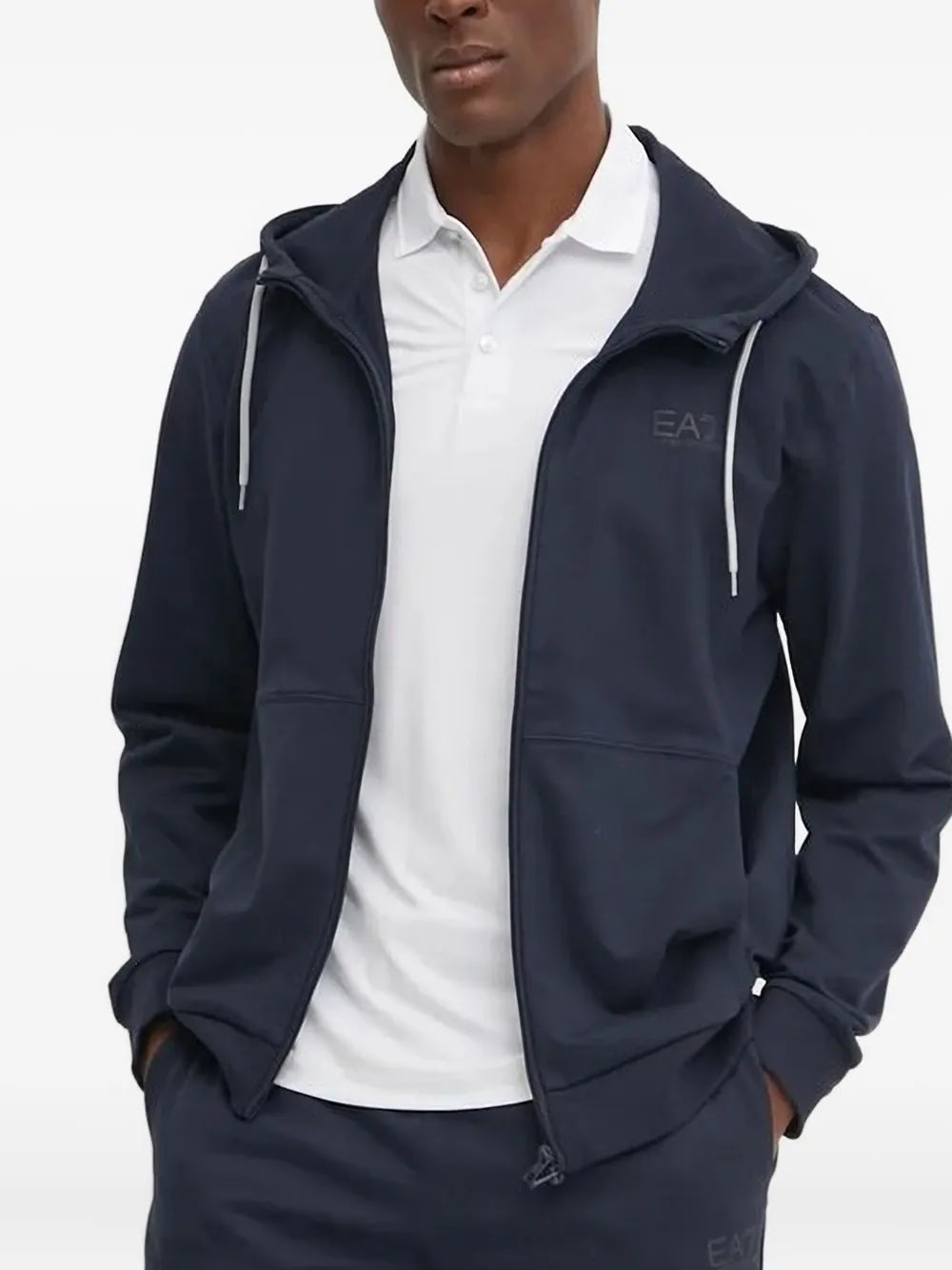 Ea7 Emporio Armani logo-detail zip-up hoodie Blauw