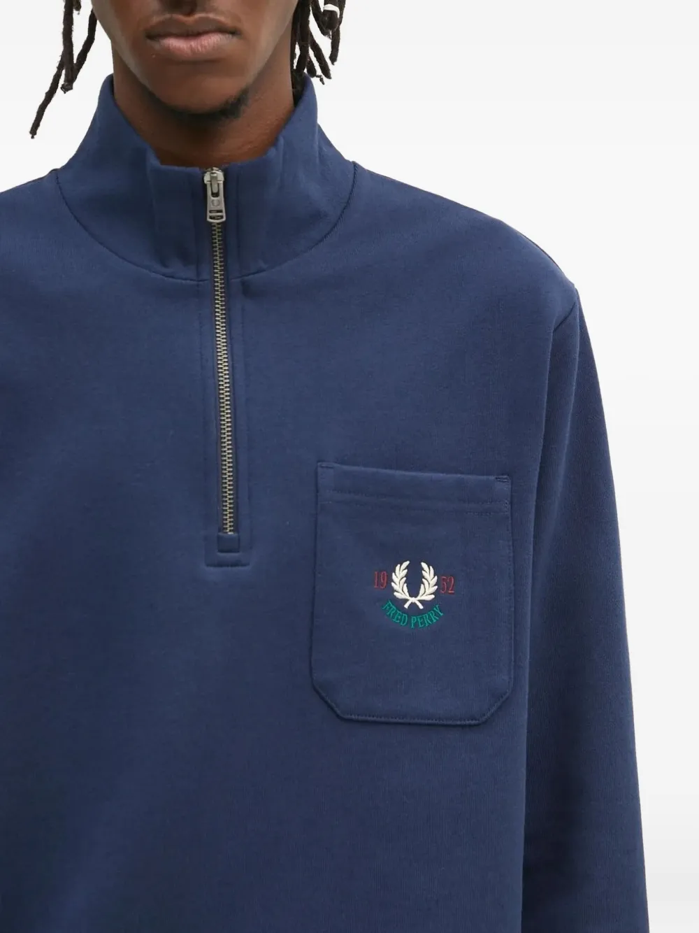 Fred Perry half-zip embroidered-logo pocket sweatshirt Blauw