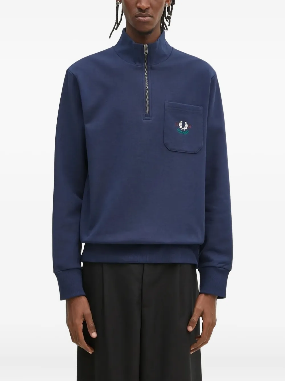 Fred Perry half-zip embroidered-logo pocket sweatshirt Blauw