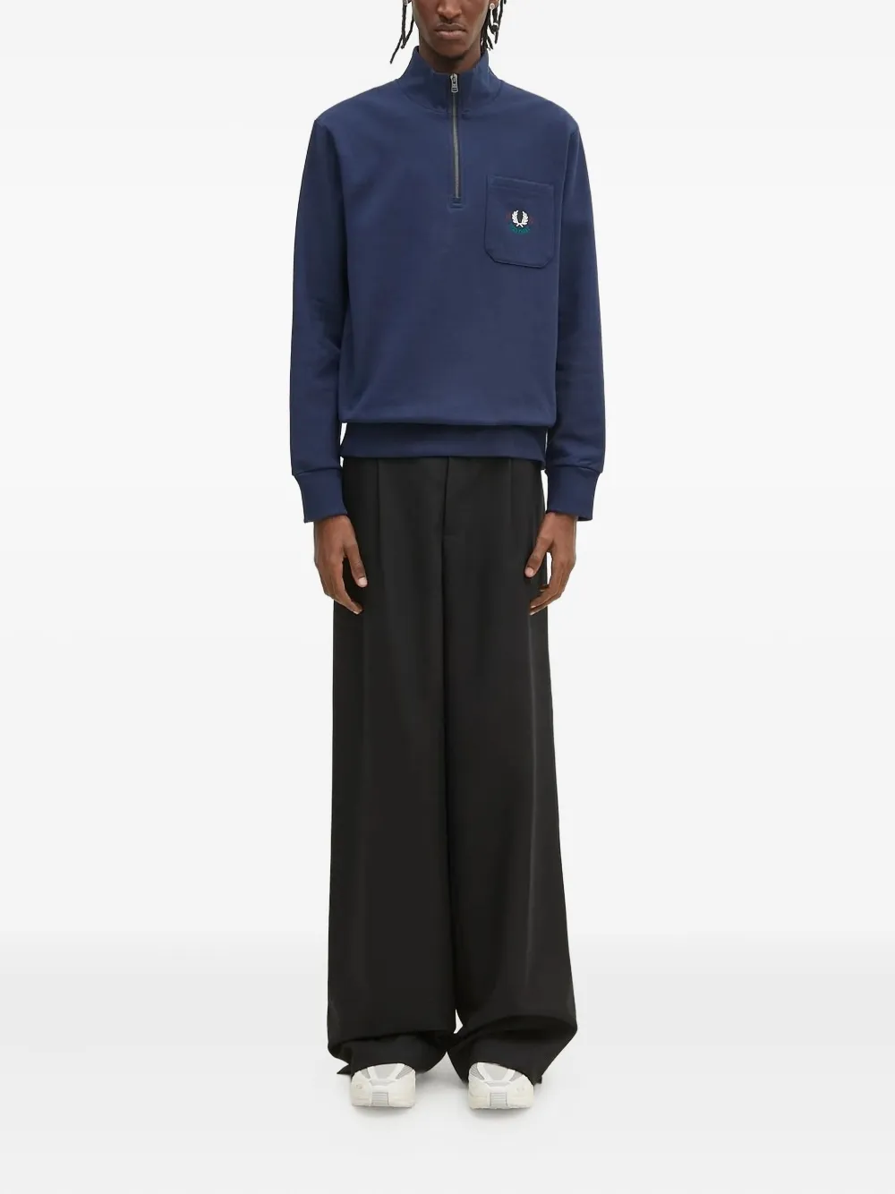 Fred Perry Sweater met geborduurd logo en halve rits - Blauw