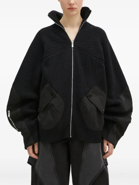 A.A. Spectrum Saxon ribbed panelled zip-up cardigan