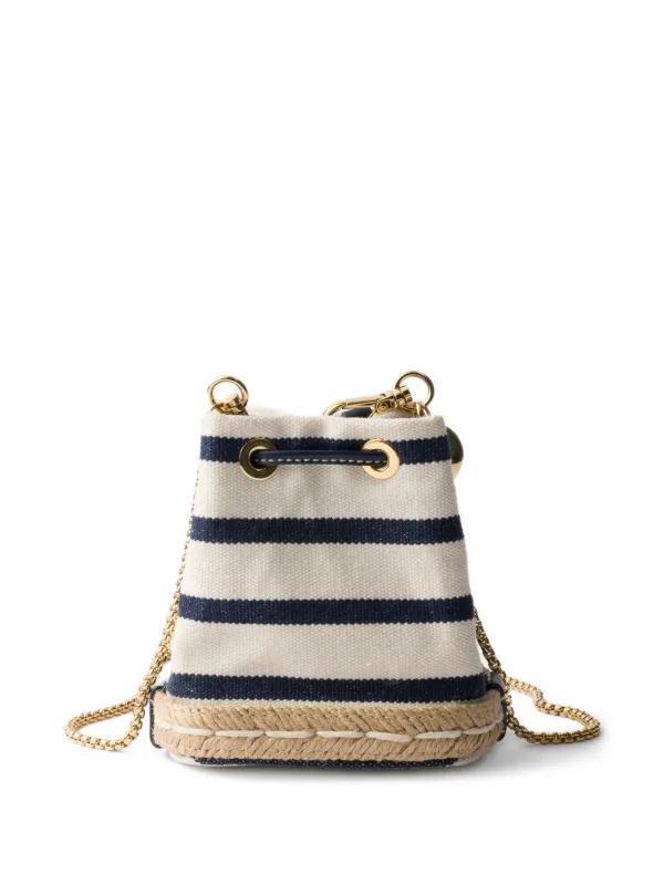 【PRADA】ウィッカー ミニバケットバッグ ストライプ ロゴ Prada ストライプ バケットバッグ | ホワイト | FARFETCH JP