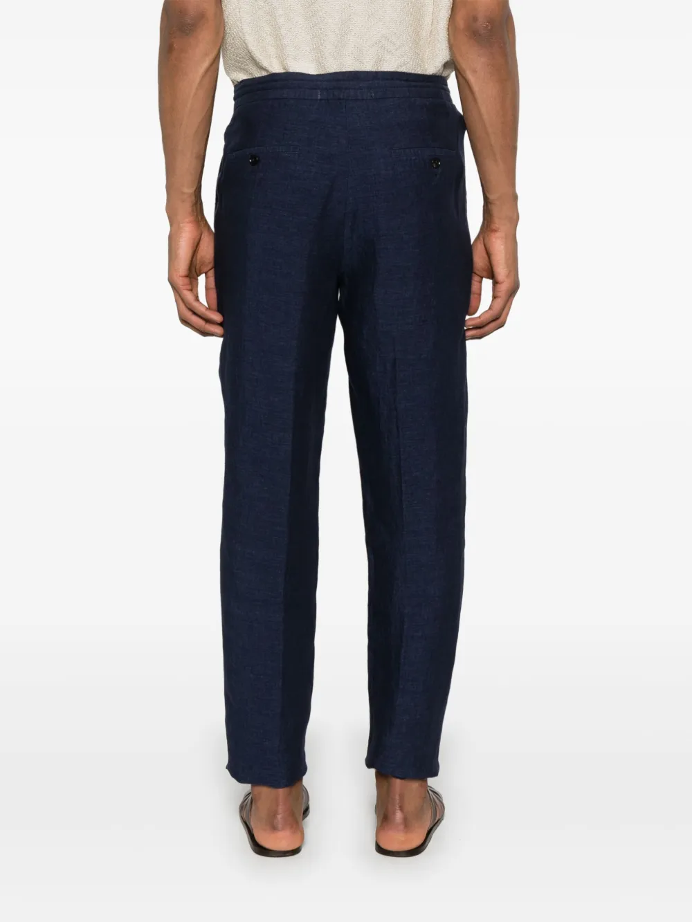 Shop Zegna Linen Tapered Trousers In Blue