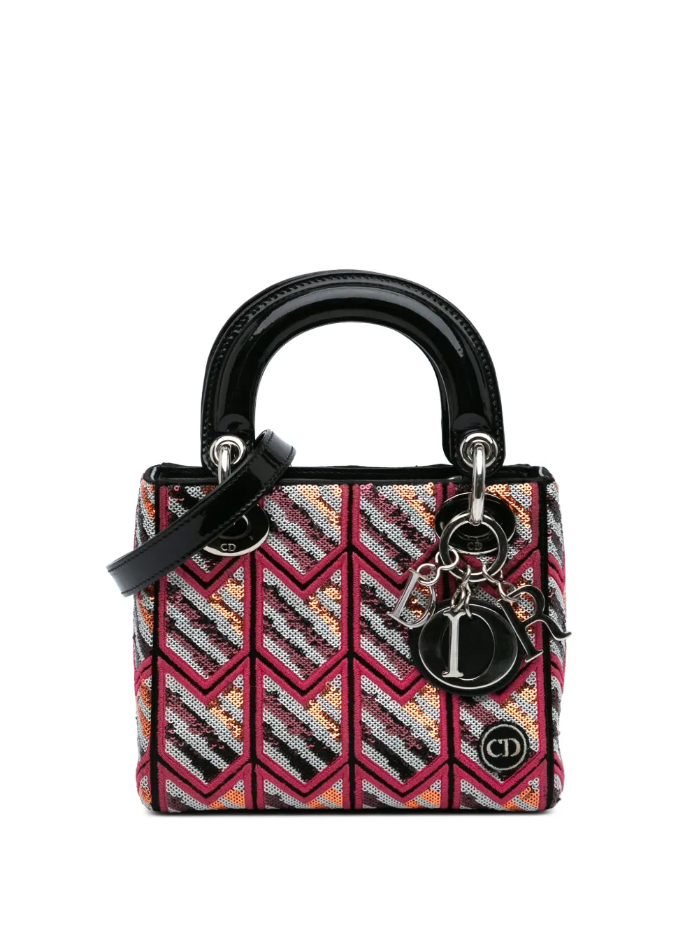 Christian Dior Pre-Owned 2015 ミニ パテント シークイン レディディオール サッチェルバッグ - ピンク Christian Dior Pre-Owned 2015 ミニ パテント シークイン レディディオール サッチェルバッグ - ピンク