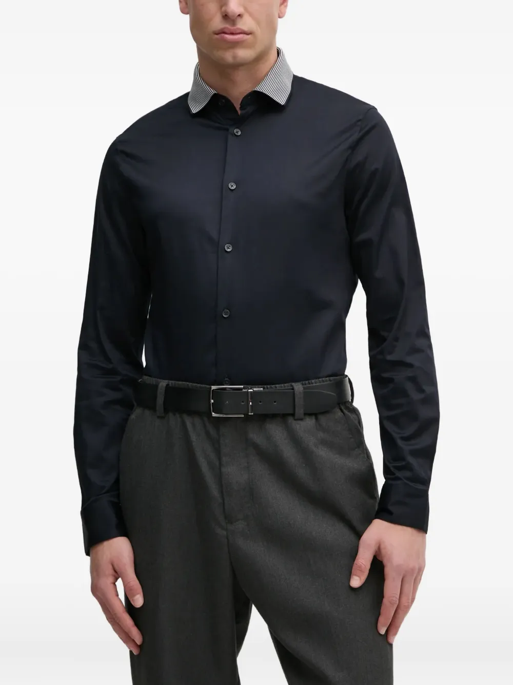 Armani Exchange ストライプカラーシャツ - ブラック Armani Exchange ストライプカラーシャツ - ブラック