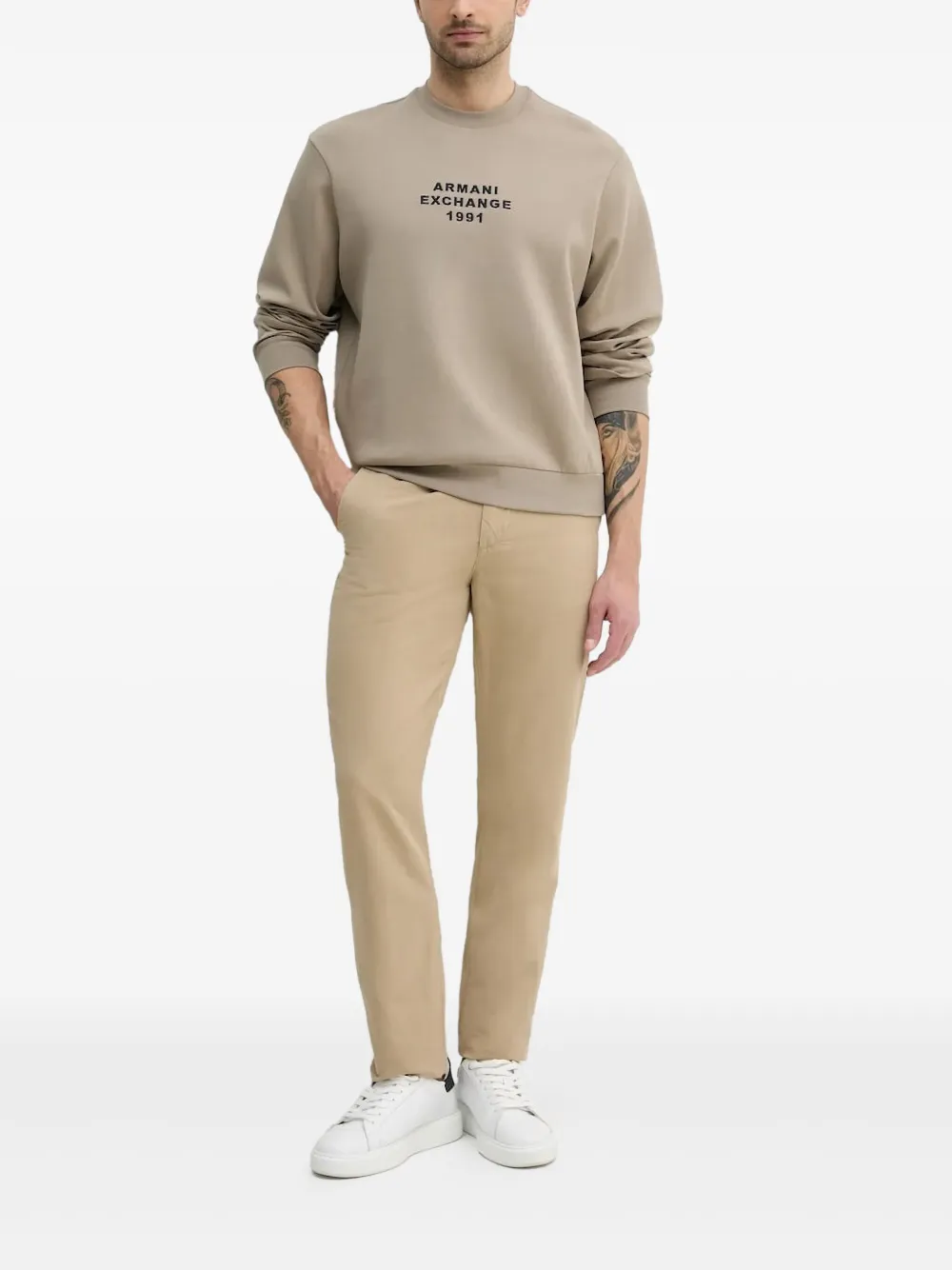 Armani Exchange logo-embroidered sweatshirt Beige
