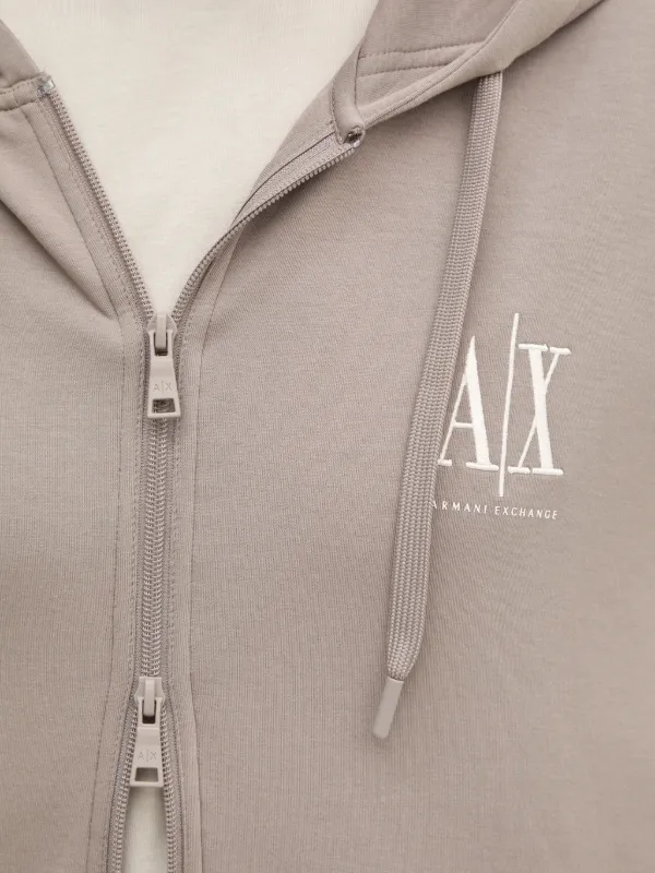 Armani Exchange logo-embroidered zip-up Hoodie | Neutrals | FARFETCH