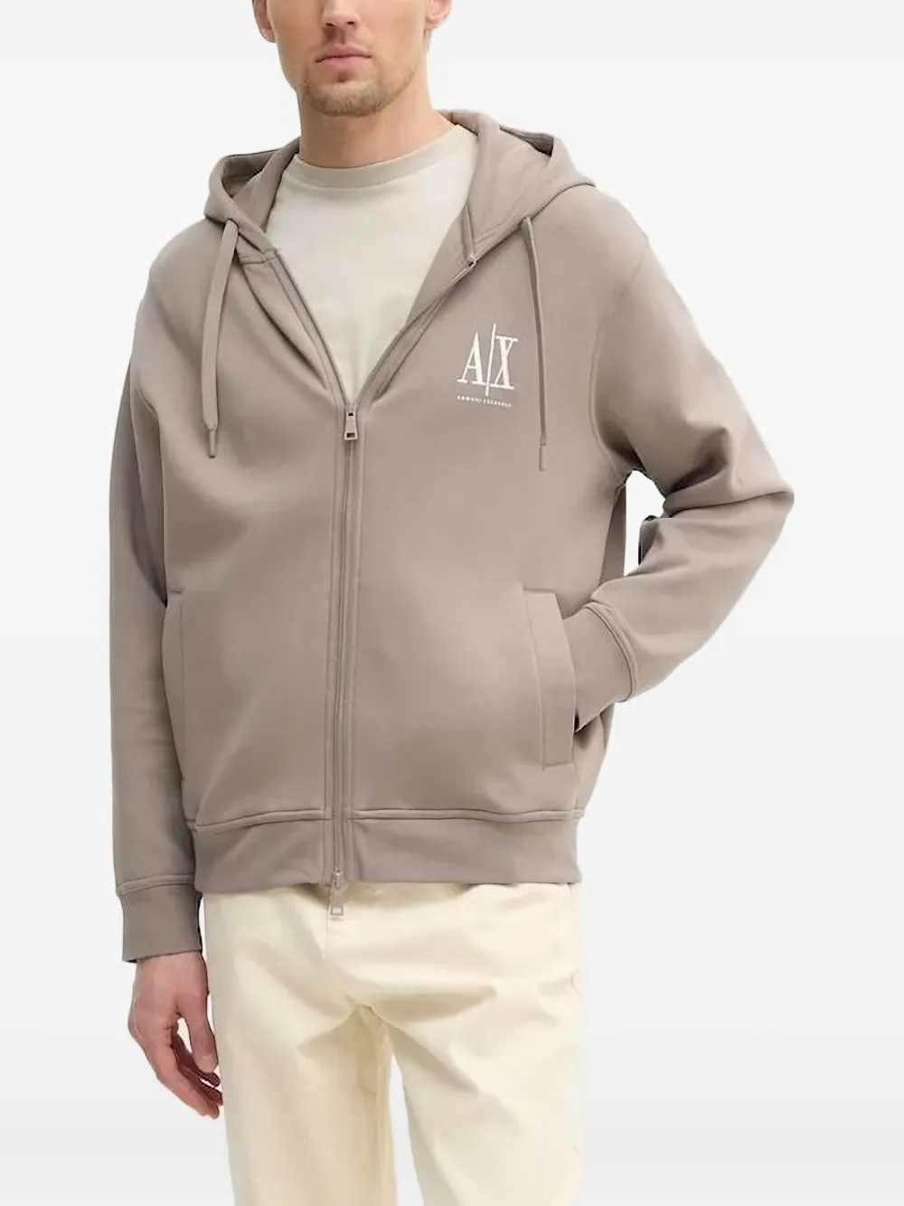 Armani Exchange Hoodie met geborduurd logo Beige