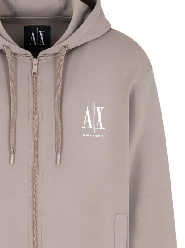 Armani Exchange logo-embroidered zip-up Hoodie | Neutrals | FARFETCH