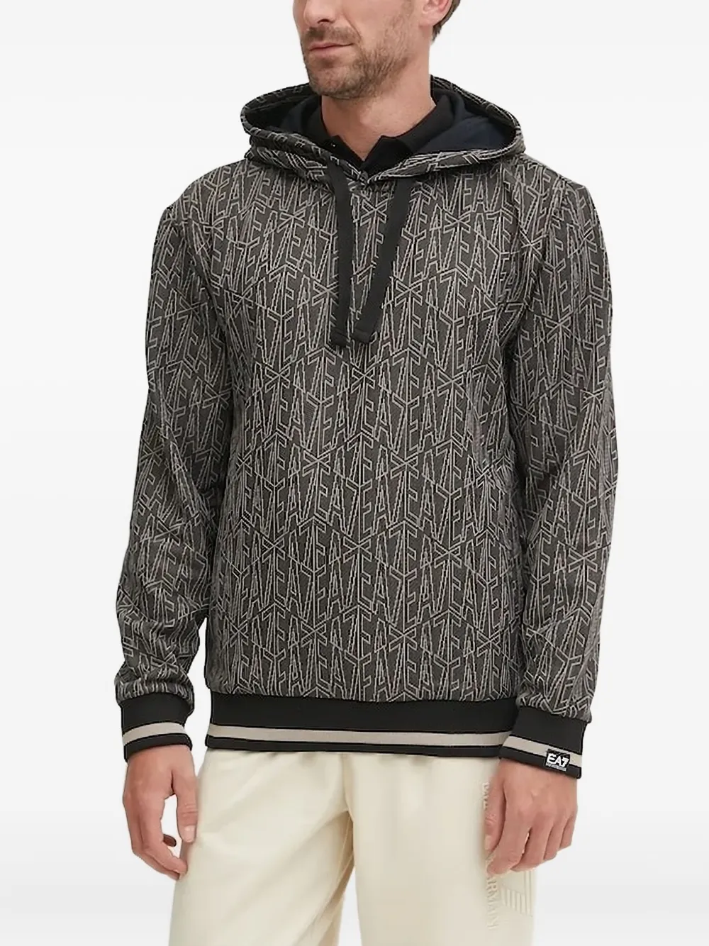 Ea7 Emporio Armani logo-pattern hooded sweater Grijs