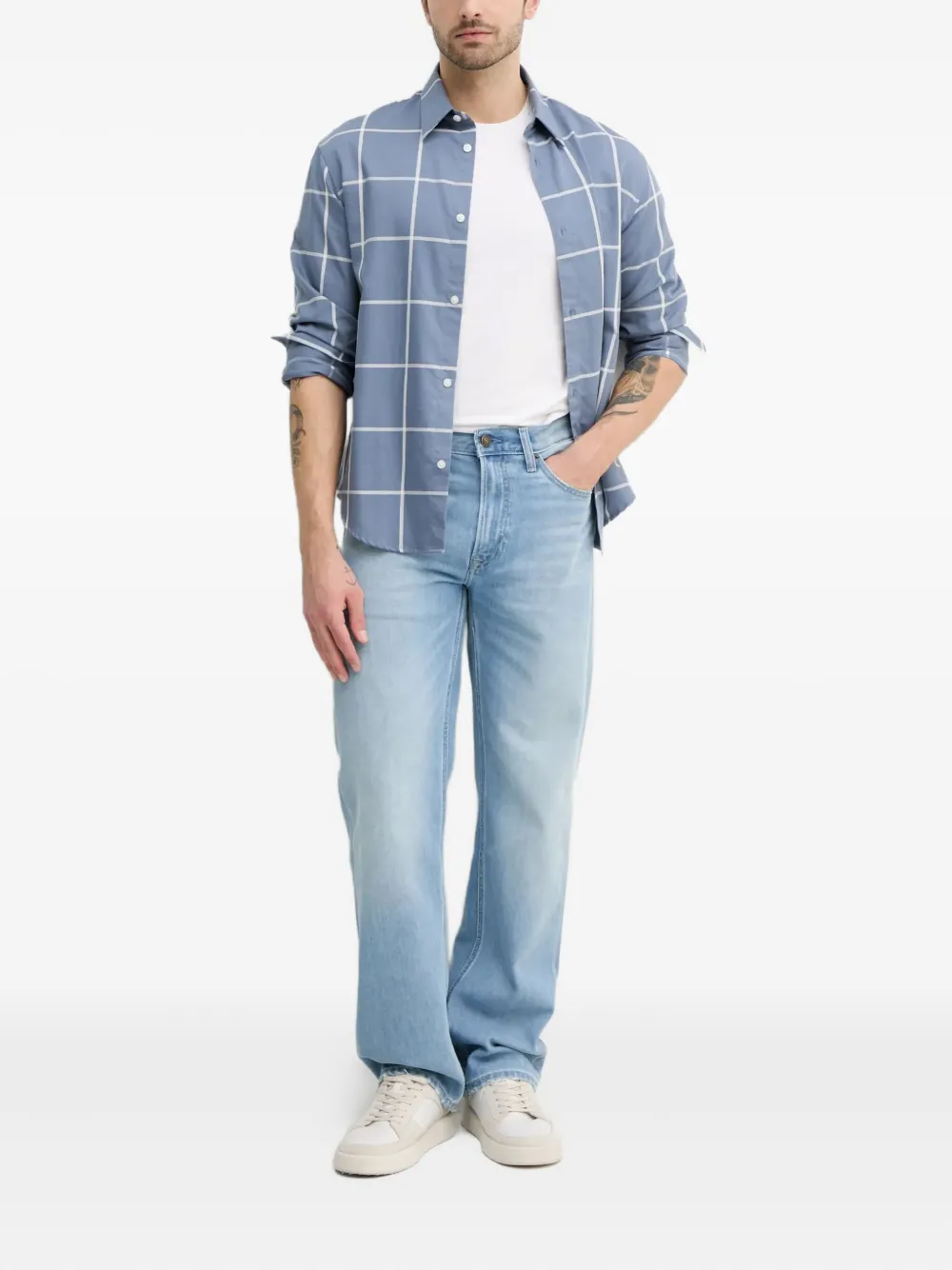 Armani Exchange Checked Buttoned Shirt In Blue