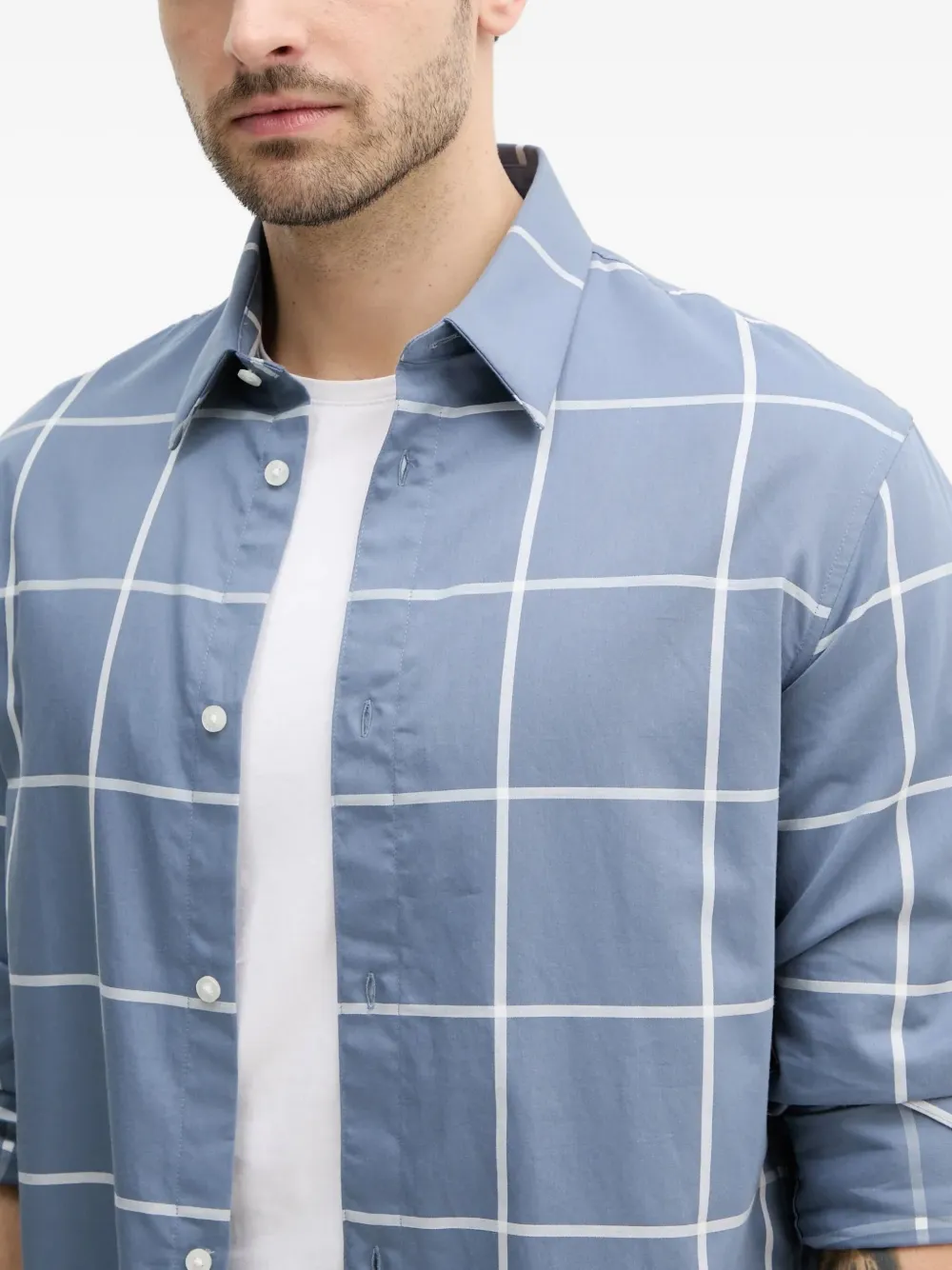 Armani Exchange Checked Buttoned Shirt In Blue