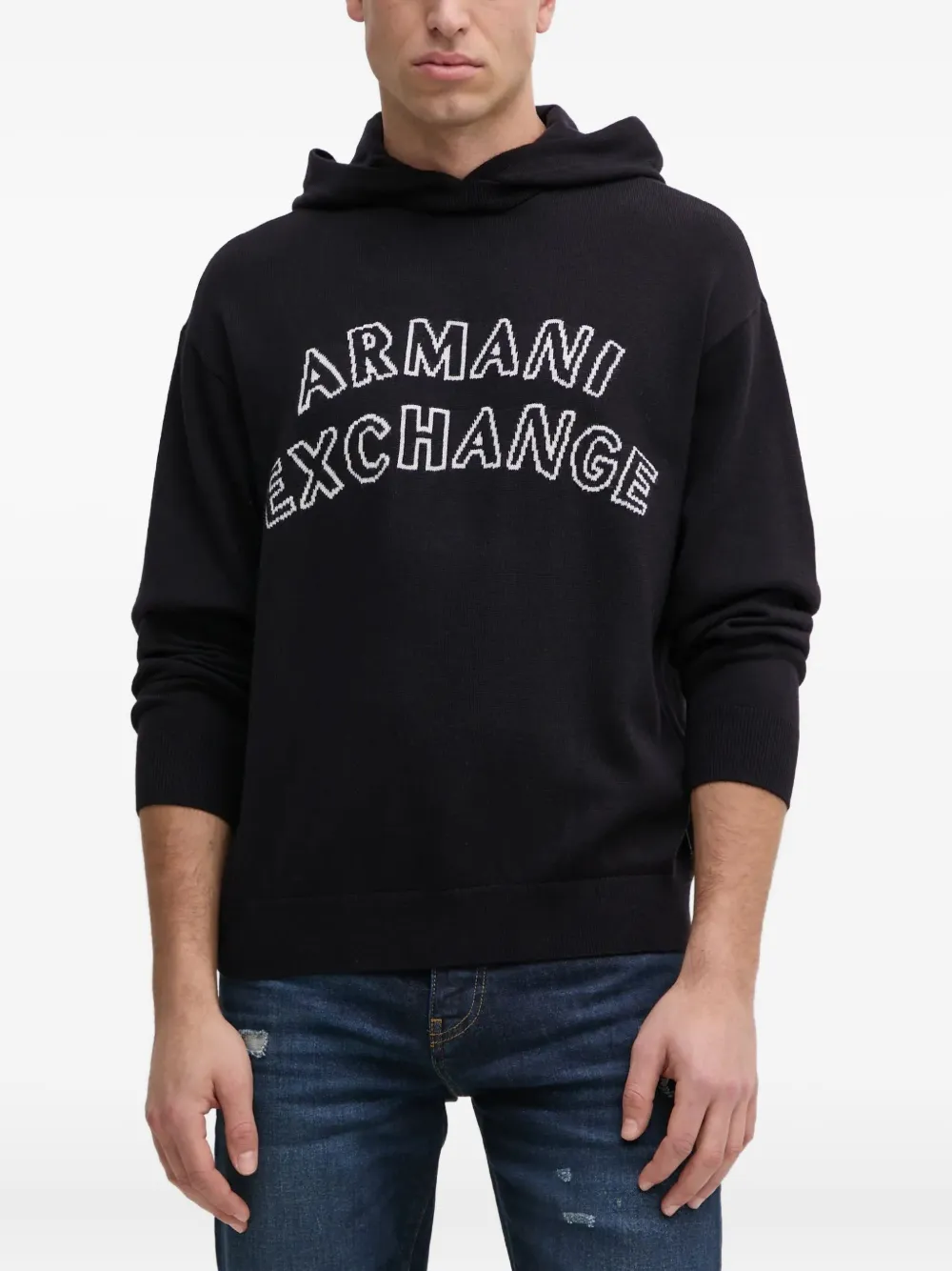 Armani Exchange Logo-intarsia Hoodie In Black