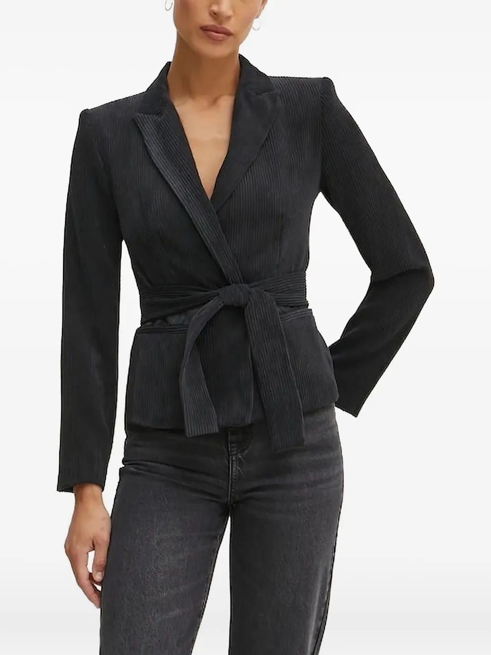 Armani Exchange Corduroy Belted Blazer In Black