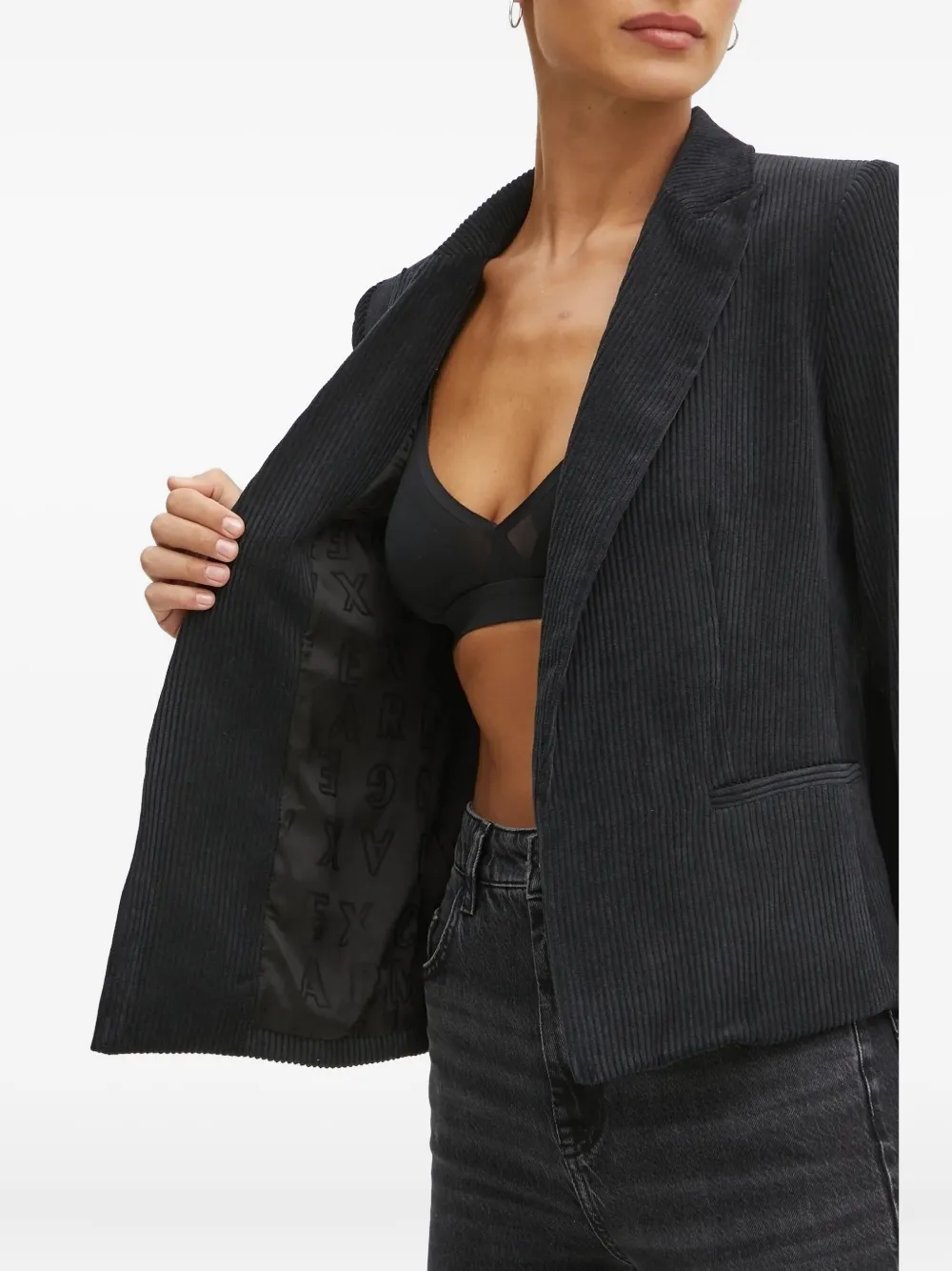 Armani Exchange Ribfluwelen blazer met riem Zwart