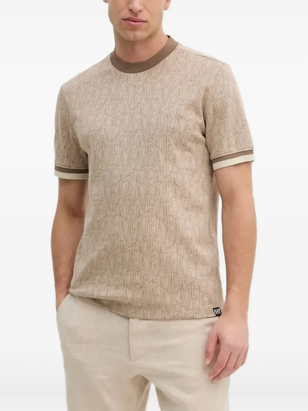 Ea7 Emporio Armani logo-pattern T-shirt Beige